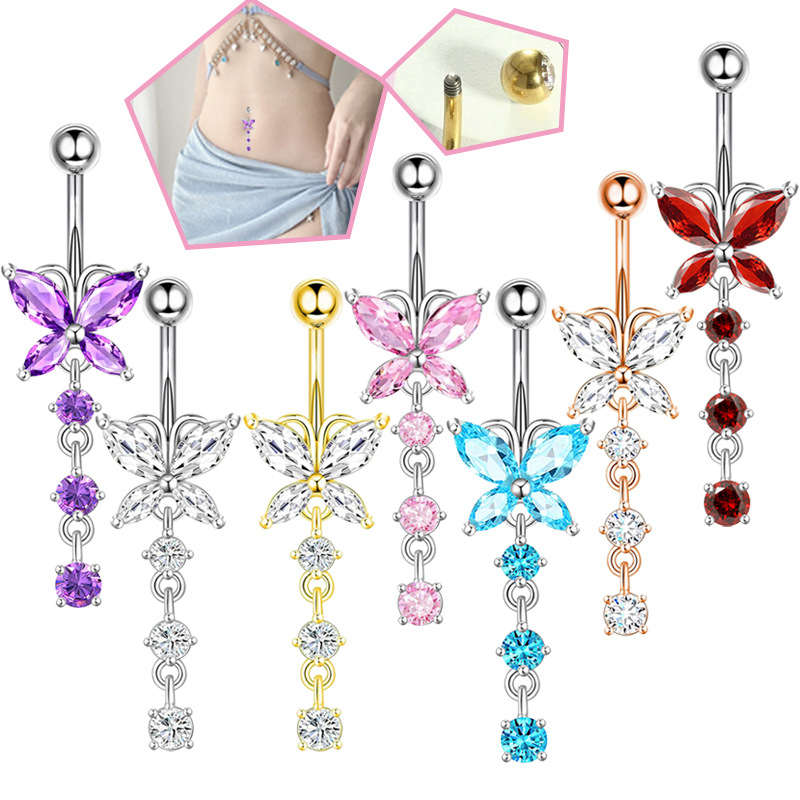 Body Jewelry Belly Button Rings - Золотистая бабочка 14GA с подвеской в